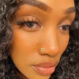 Diamond Heart Shaped Nose Stud Topped With Cubic Zirconia Stones